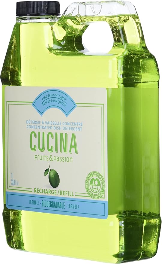 Fruits & Passion Cucina Concentrated Dish Soap Refill, Lime Zest & Cypress Tree, Gentle Liquid Dishwashing Detergent with Olive Oil, Vegan & Eco-Friendly Formula, 1 Liter (33.8 fl oz)