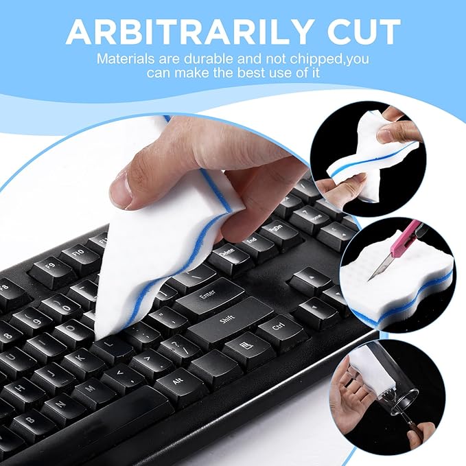 60 Pack Magic Extra Durable Sponge Eraser 3 Layer Density Cleaning Pads in Bulk Thick More Lasting Sponge Eraser for Bathroom Kitchen Floor Bathtub Toilet Cleaner(Blue and White)