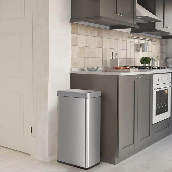 iTouchless 68 Liter / 18 Gallon Wings-Open Lid Sensor Kitchen Trash Can with Odor Filter, Dog-Proof Slim Automatic Large Capacity Stainless Steel Garbage Recycling Bin for Home Office Business Garage