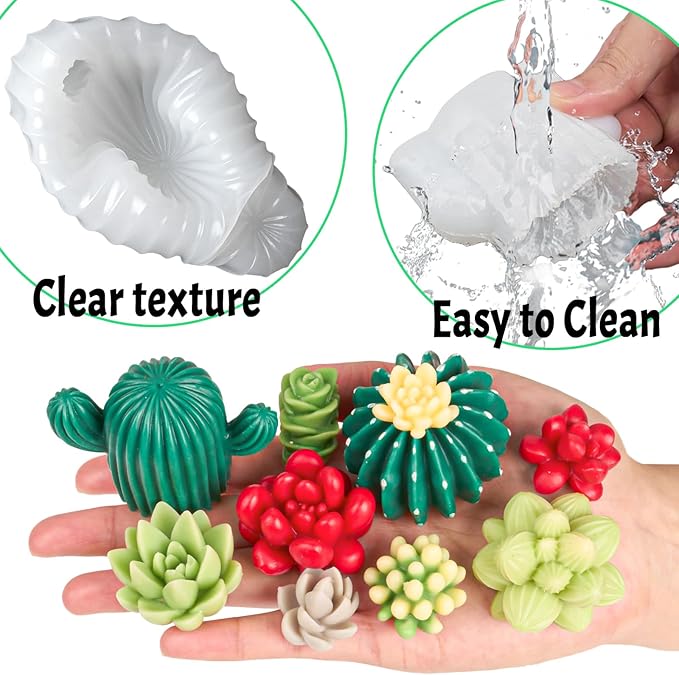 Succulent Wax Molds for Candle Making 10 Pack 3D Cacti Silicone Candle Mold Handmade Cactus Flower Plant Decorate Cement Resin Casting Soap Ornament Craft Mold Chocolate Cake Fondant Moulds Home Decor