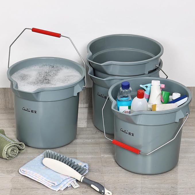 6 Pcs 3.5 Gallon Bucket for Cleaning, Plastic Heavy Duty Clean Bucket with Handle and Spout, Industrial Storage Container (Grey)