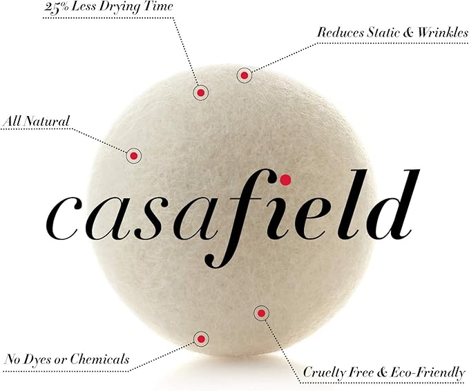 Casafield Wool Dryer Balls Set of 6, Extra Large Organic Handmade 100% New Zealand Wool, Natural Laundry Fabric Softener