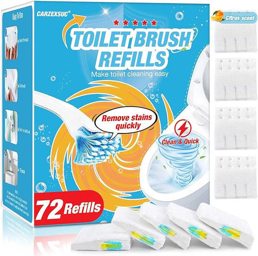Toilet Cleaner Refill Pads Citrus Scent Enhanced Odor Control 72 Count Toilet Scrubber Refill Clean Stains Disposable Toilet Brush Refill for Toilet and Bathroom