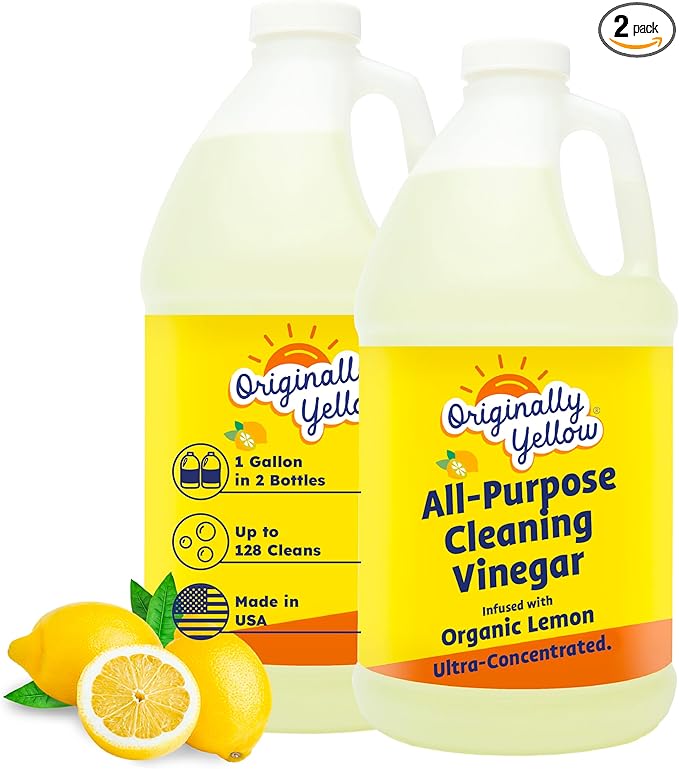 Originally Yellow Lemon Vinegar For Cleaning Purpose | USA Made All Purpose Cleaner | Use as a Floor, Glass, Kitchen, & Bathroom Cleaner | Plant Derived Vinegar 1 Gallon in 2 bottles | 128 Oz