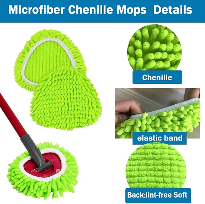 Mop Heads Replacements Compatible with Ocedar RinseClean 2-Tank System 3 Pack Spin Mops Refill Microfiber Chenille for O Cedar Dry Wet Cleaning All Hard-surfaced Floors Machine Washable