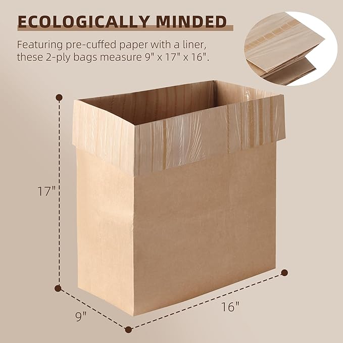 (20-Pack) Calvana Super Strong Compactor Bags, Heavy-Duty Kitchen Paper Trash Bags with Leak Proof Plastic Liner, Reinforced Bottom, Fits GE Model Compactors with Rectangular Containers