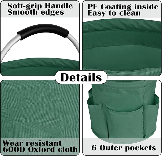 17L Cleaning Caddy with Handle, Garden Tool Organizers Bag, Cleaning Bucket Organiser, Foldable Gardening Bags Multi Pocket, Green