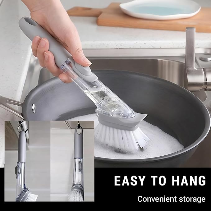 Soap Dispensing Dish Scrubber Brush for Kitchen Sink with 2 Pcs Sponge Refills
