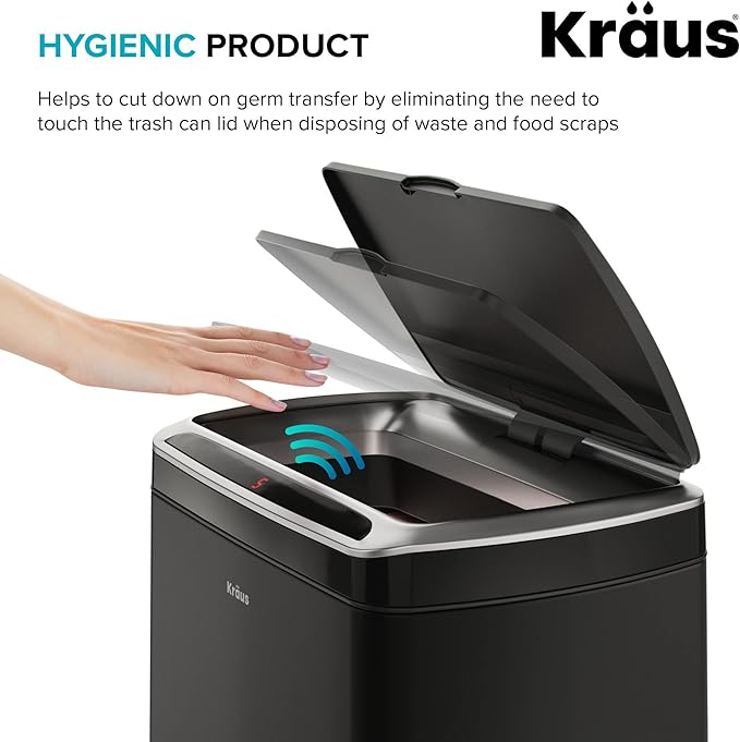 Kraus GarbagePro Rectangular 13 Gallon Hands-Free Motion Sensor Trash Can Battery Operated in Fingerprint Resistant Stainless Steel Finish with SoftShut Touchless Lid, KTCS-10SS