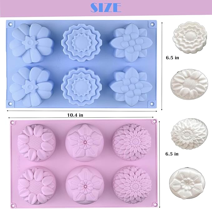 Soap Molds Silicone Shapes-3PCS 6 Cavities Flower Soap Mold,Silicone Molds for Soap Bath Bombs Shower Steamer Lotion Bars