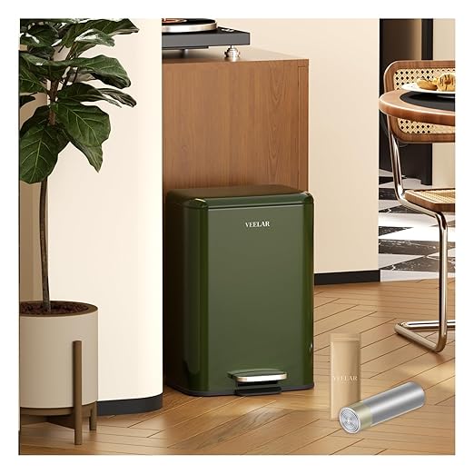 5 Gallon Bathroom Trash Can - Room Step Garbage Can with Lid, Stainless Steel Trash Bin for Kitchen Living Room Bedroom Commercial Restaurant Office (Green, 20Liter / 5.5Gallon)