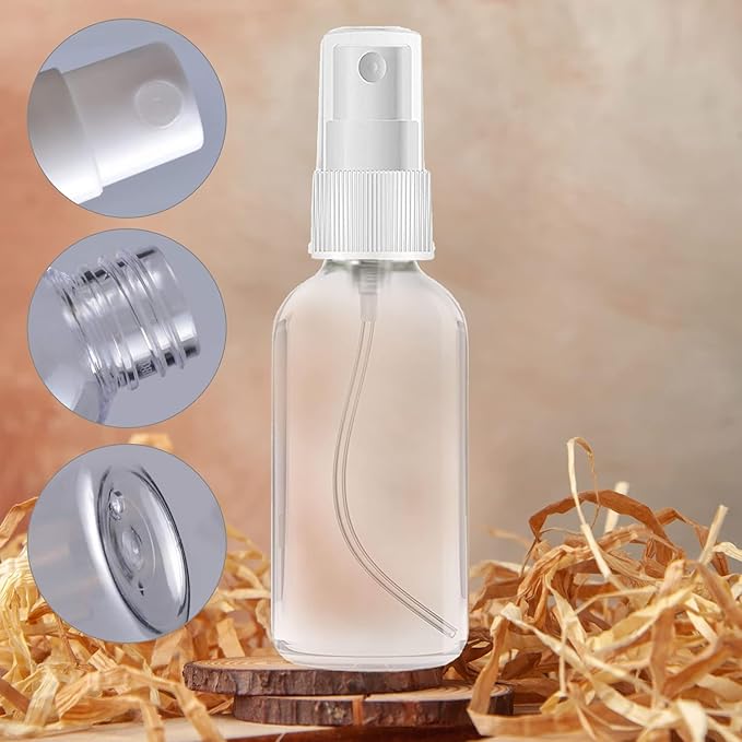 3 Pack 2 OZ Clear Glass Spray Bottles Empty Refillable Bottle is Great for Essential Oils, Plants, Cleaning Solutions, Hair Mister - Mini Spray Bottle - Refillable & Reusable Sprayer.
