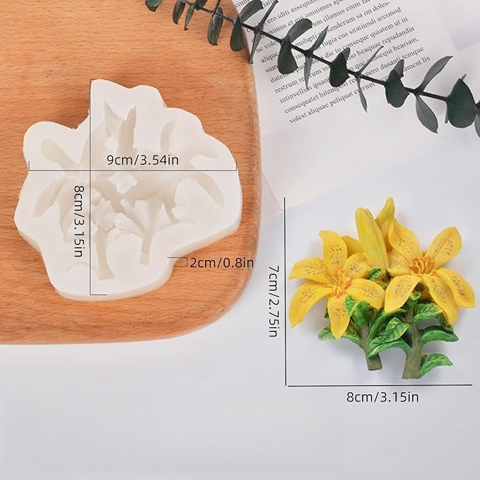 3D Flower Bouquet Candle Soap Silicone Molds Fondant Chocolate Candy Cake Decorating Mould Resin Clay Baking Pastry Tools (Lily)
