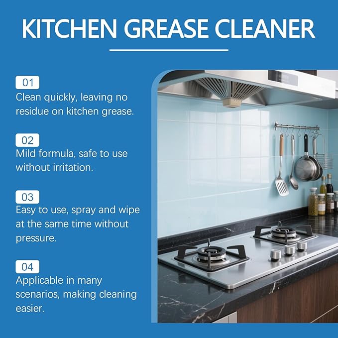 Kitchen Grease Cleaner Spray, Fresh Lemon Scent, Strong Degreasing Formula, Gentle Multi-Surface Cleaner, 4 Fl Oz, 2 Pack