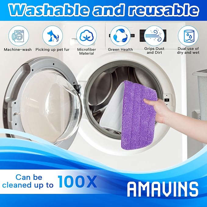 3 Pack Microfiber Reusable Mop Pads for Bona Mop, Wet/Dry Floor Cleaning Refill Mop Pads, Spray Mop Hard Wood Floor Mop Pads Refills, Machine Washable Power Mop Pads Replacement