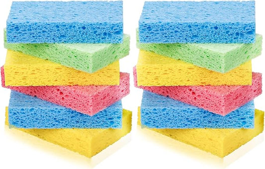 Temede 12-Count Cellulose Sponges, Non-Scratch Kitchen Sponges for Dish,Colorful Compressed Dish Scrubber Sponge for Household,Cookware,Bathroom