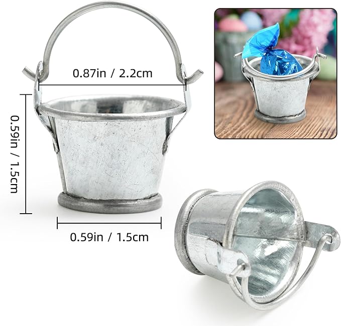 0.87inch Galvanized Mini Tin Bucket with Handle, Set of 24, Ideal for Craft Projects, Micro Landscape and Micro House