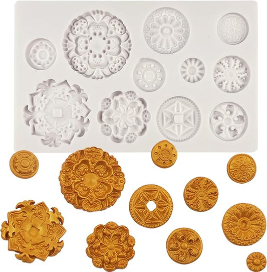 Baroque Gemstone Fondant Molds - Embossed Cupcake Decorating Molds for Wedding Dessert Setting, Sugar Craft, Cookies, Gum, Flower Paste, Marzipan, Polymer Clay, Epoxy