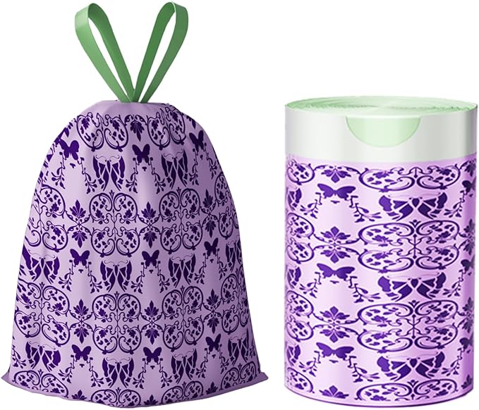 13 Gallon Trash Bags Drawstring, 50 Count Tall Kitchen Trash Bags, Sturdy Large Trash Bags, Butterfly & Lavender Printed Garbage Bags 13 Gallon Tall Kitchen, Tear Resistant Kitchen Garbage Bags