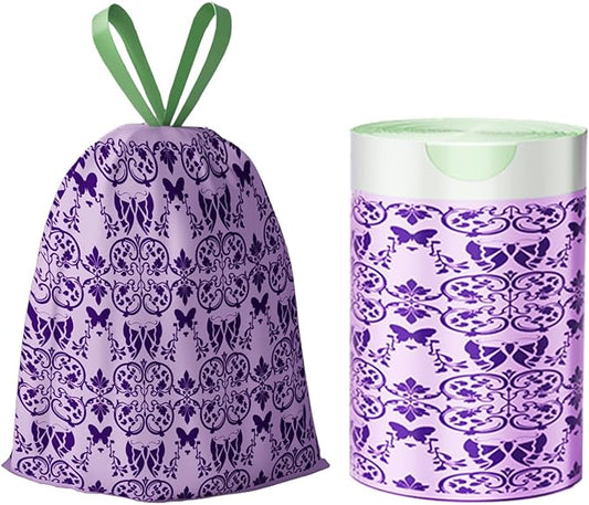 13 Gallon Trash Bags Drawstring, 50 Count Tall Kitchen Trash Bags, Sturdy Large Trash Bags, Butterfly & Lavender Printed Garbage Bags 13 Gallon Tall Kitchen, Tear Resistant Kitchen Garbage Bags
