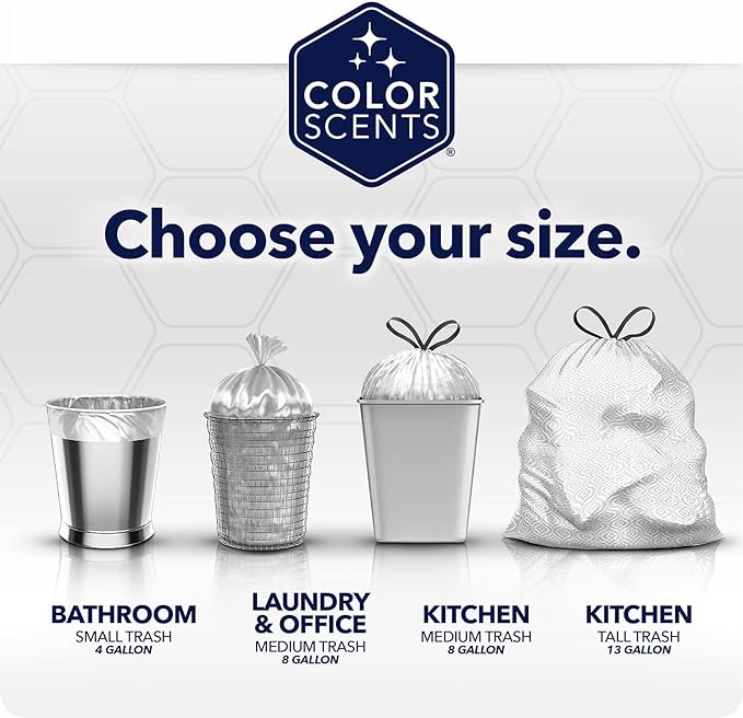 Color Scents Medium Trash Bags - 8 Gallon, 40 Bags (1 Pack of 40 Bags) Twist Tie - Cream Color Bag in Vanilla Flower Scent with Microban