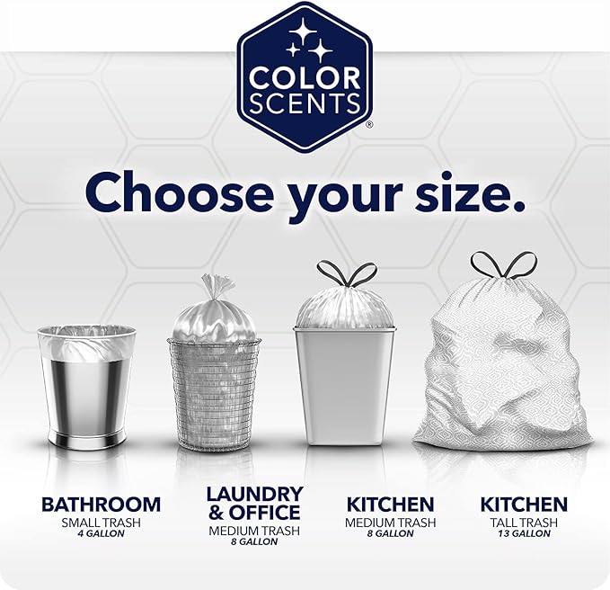 Color Scents Medium Trash Bags - 8 Gallon, 45 Bags (1 Pack of 45 Bags) Twist Tie - Mocha Mousse in Sweet Brewed Bliss Scent with Microban
