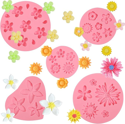 5 Pcs Daisy Flower Fondant Molds, Reusable Narcissus Flowers Chocolate Silicone Molds for Cupcake Decoration, Cookie Candy Dough Glue UV Resin Clay, Thanksgiving Mother's Day Gift
