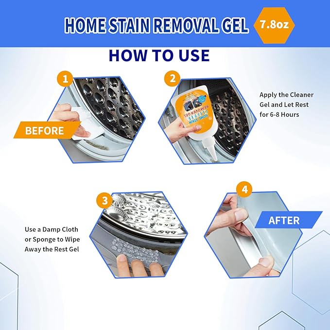 Home Stain Remover- Surface Stain Removal Gel Heavy-Duty Bathroom Cleaner for Shower Tiles, Grout, Caulk Washing Machine Seals - Thick Cling Formula, No Harsh Chemicals - 7.8oz
