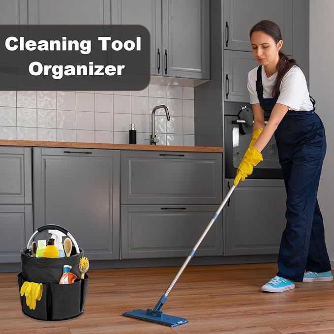 17L Cleaning Caddy with Handle, Cleaning Supplies Organizer, Foldable Storage Basket, Cleaning Supply Caddy, Portable Multi Cleaning Bucket Bag for Home, Garden (Black)