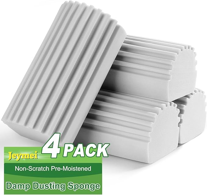 4-Pack Damp Clean Duster Sponge, Sponge Cleaning Brush, Duster for Cleaning Blinds, Glass, Baseboards, Vents, Railings, Mirrors,Window Track Grooves and Faucets（Gray）