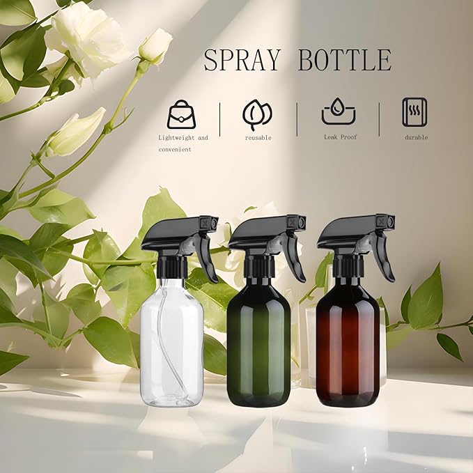 2 Pack Leakproof Spray Bottles 300ml - Adjustable Nozzle (Mist/Jet), Refillable PET Plastic for Hair, Cleaning, Plants, Travel | BPA-Free, No-Spill Design, Salon & Home Essentials (Green)