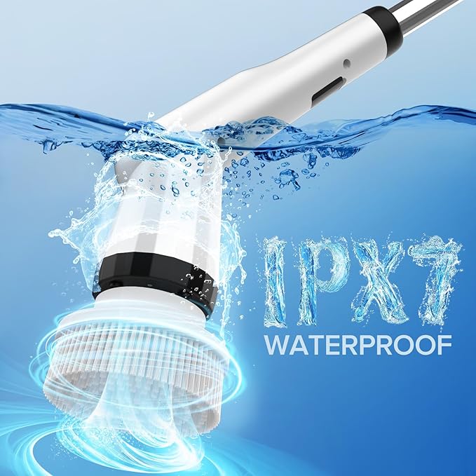 Electric Spin Scrubber, Dreazu IPX7 Bathroom Scrubber with 7 Replaceable Brush Heads & Retractable Handle, 2-Speed Adjustable Shower Cleaner Brush for Bathroom, Bathtub, Kitchen, Tile Floors