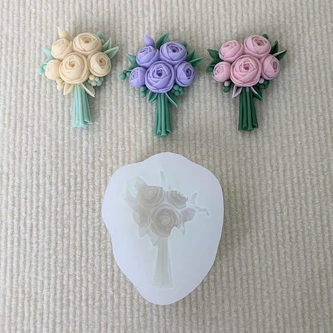 3D Flower Bouquet Candle Soap Silicone Molds Fondant Chocolate Candy Cake Decorating Mould Resin Clay Baking Pastry Tools (Peony)