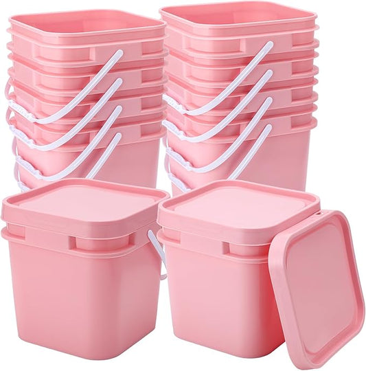 Suzile 2.2 Gallon Square Bucket with Lid Food Grade Plastic Bucket 10L Utility Industrial Pail with Handle Container for Food Oil Tub Water Fishing Paint House Cleaning Car Washing (Pink,10pcs)