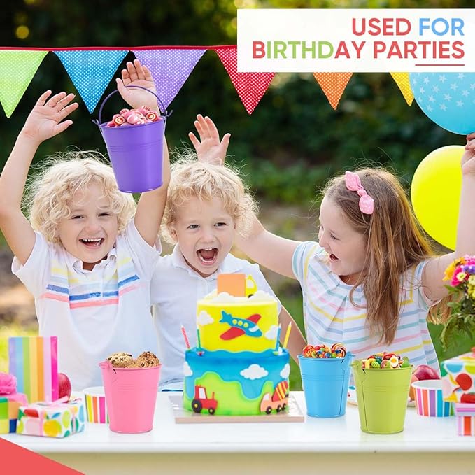 OBTANIM 7 Pack Colorful Metal Buckets with Handle Galvanized Ice Pails for Plants, Succulents, Party Favors Organizing, Rustic Home Decor or Classrooms Pencil Storage (4 x 2.8 inch)