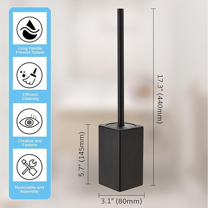 Toilet Brush and Holder Black for Bathroom Storage and Organization,Square Deep Cleaning Black Toilet Brush for Bathroom