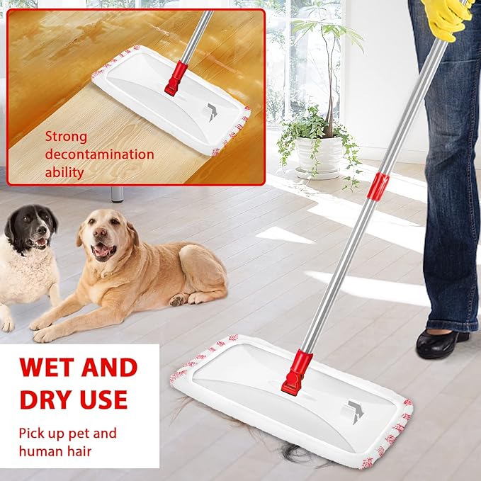 MASTERTOP Microfiber Mop, Extra Large Dust Mop with 5 Pads for Wet & Dry Use, 16'' Mops for Hardwood Laminate, Tile, Vinyl Floors,5 Microfiber Refills, 1 Cleaning Scraper