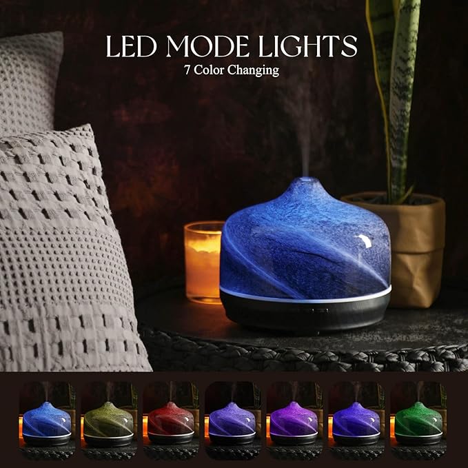 Porseme 500ml Glass Essential Oil Diffuser Aromatherapy Ultrasonic Cool Mist Humidifier 15-21 Running Hours Waterless Auto-Off Air Diffusers for Sleeping Yoga Office Working Spa and Rest (Obsidian)