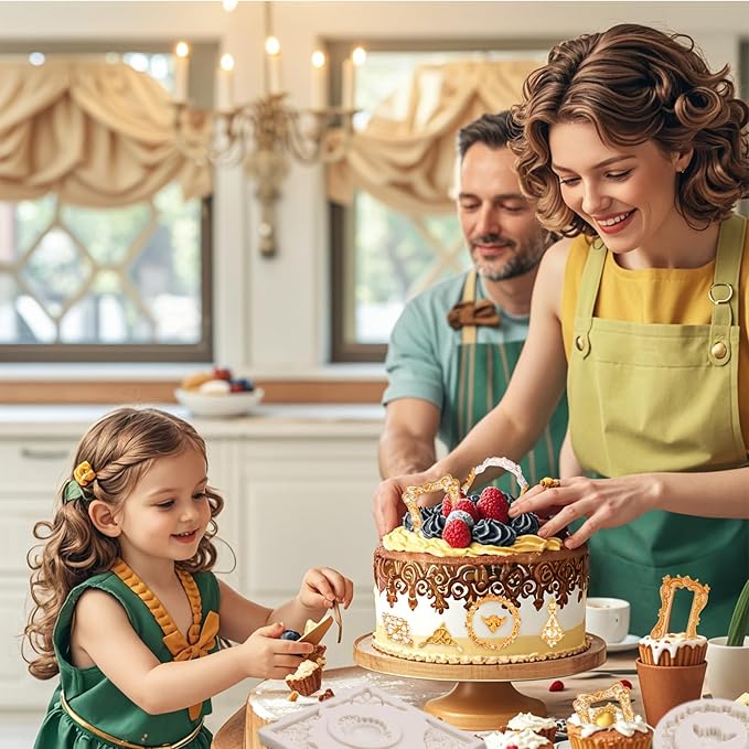 Mini Picture Fondant Silicone Molds Baroque Vintage Photo Frame Silicone Molds for Chocolate Resin Clay Cake Decorating, Set of 5