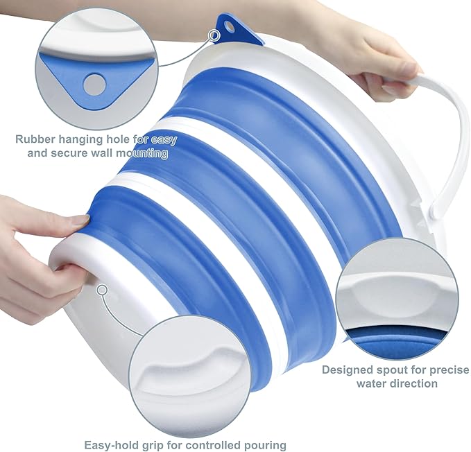 Goderewlid Collapsible Bucket 2.6 Gal/10L, BPA-Free - Space-Saving, Portable Foldable Water Pail for Versatile Use, Home, Outdoors, Car Wash, Camping, Fishing - Blue, Single Pack
