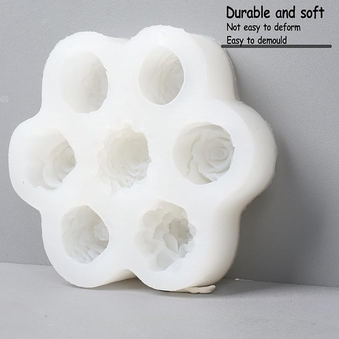 Flower Silicone Candle Molds 7 Holes Peony Rose Valentine's Day Mold for Soap Resin Handmade Cake Dessert Decoration Chocolate Cupcake Candy Ice Mold Resin Concrete Art Crafts Accessories