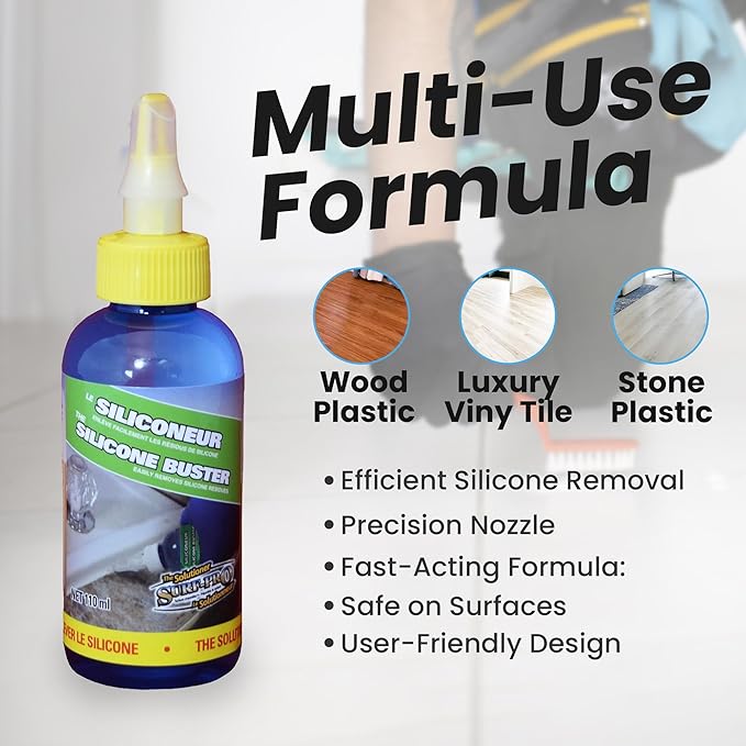 Silicone Buster Remover – 110ml Silicone & Caulk Residue Cleaner with Precision Nozzle – Fast-Acting Gel, Surface-Safe Formula for Post-Scraping Cleanup, Easy to Use