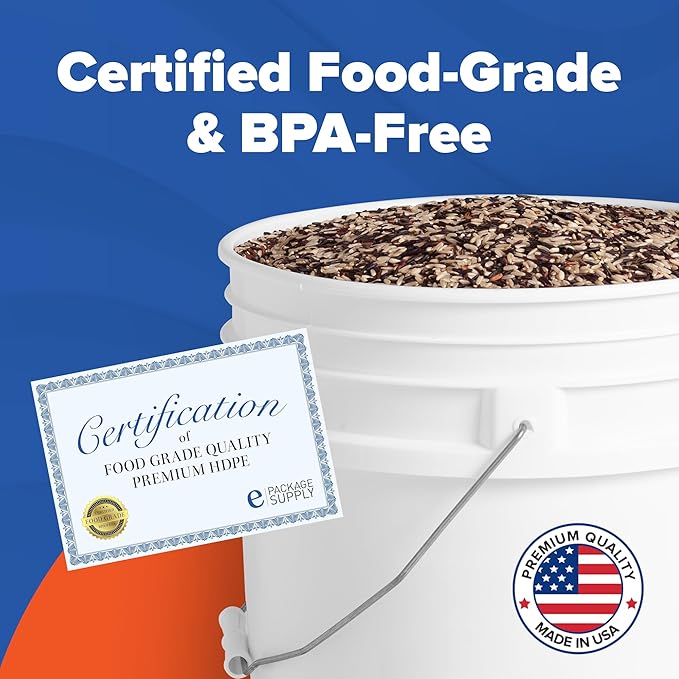 ePackageSupply 5 Gallon White Bucket with Gamma Seal Screw on Airtight Lid | Made in USA | Food Grade | Heavy-Duty | Durable 90 Mil All Purpose Pail | Easy Stack and Store | BPA Free (3 Count), White