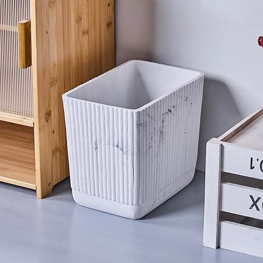 Ribbed White Travertine Striped Small Bathroom Trash Can 2.5 Gallon(9 Liter), Resin Heavy Sturdy Kitchen Garbage Can,Living Room Bedroom Trash Can, Decorative Wastebasket for Home, Garden, Office