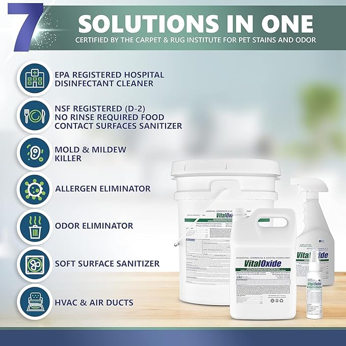 Vital Oxide Disinfectant, Deodorizer, Cleaner, Food-Contact Sanitizer, Virucide – (EPA registration #82972-1) – Kills Mold & Mildew, Eliminates Odors -4 Gallon