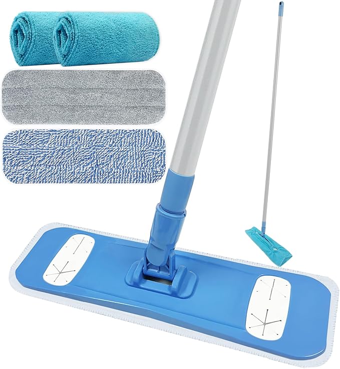 Microfiber Mops for Floor Cleaning, Multi Surface Floor Cleaner with 2 Microfiber Dry Wet Mop Pads + 2 Dusting Clothes for Sweeping and Mopping