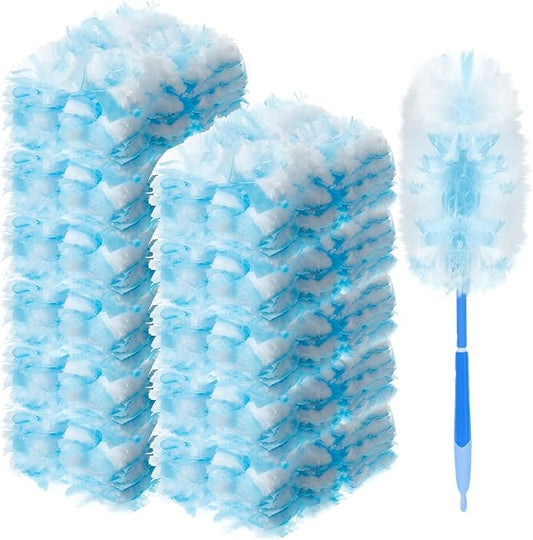 Vesici 400 Pcs Duster Refills Compatible with Swiffer Dusters Bulk Disposable Replacement Thickened with 1 Handle Heavy Duty for Cleaning, Office (Blue)