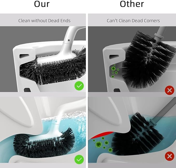 HAMITOR Toilet Bowl Brush Holder Set: 2 Pack Bathroom Deep Cleaning Toilet Cleaner Scrubber Under Rim with Curved Bristle for Dead Corner Clean - Hidden Rv Toilet Decorative Accessories with Caddy