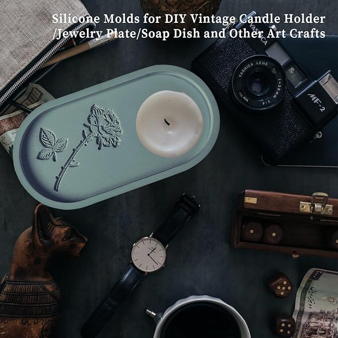 Wehous Oval Tray Molds for Resin Concrete, 2 Size Rose Carved Oval Silicone Mold, Tray Epoxy Resin Casting Mold for Jewelry Holder Bathroom Vanity Tray Candle Holder Storage Floral Crafts Gift