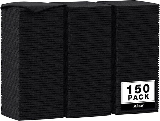 AIDEA Microfiber Cleaning Cloth Black 150PK, Microfiber Towels for Cars, Premium Car Cloths, Dusting Cloth Lint Free Cleaning Rags for SUVs, House, Kitchen, Window, Workshops,12×12"